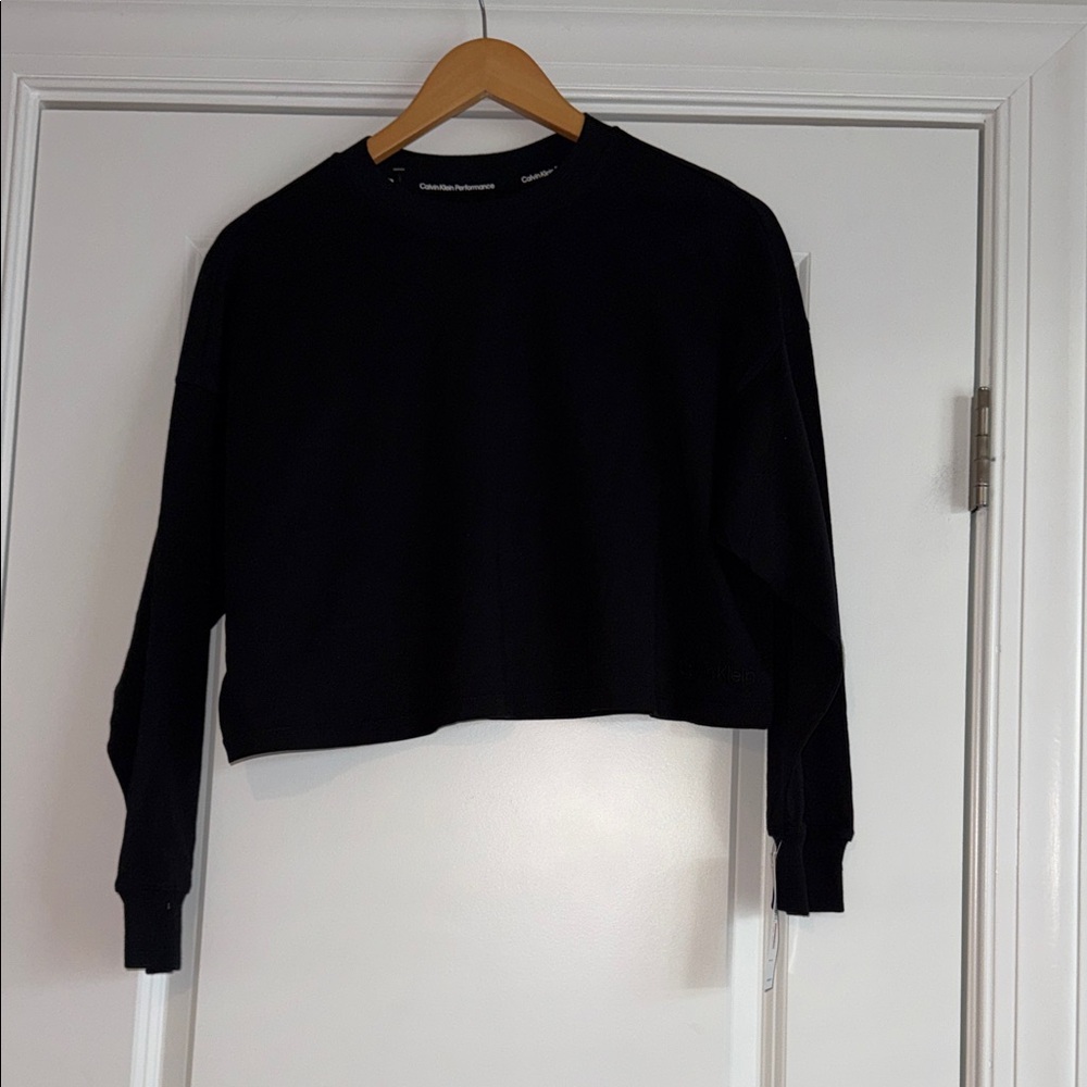 Calvin Klein Black Long Sleeve Cropped Performance Tee
